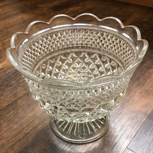 Vintage Cut Glass Pedestal Salad Bowl - Anchor Hocking Wexford Pattern